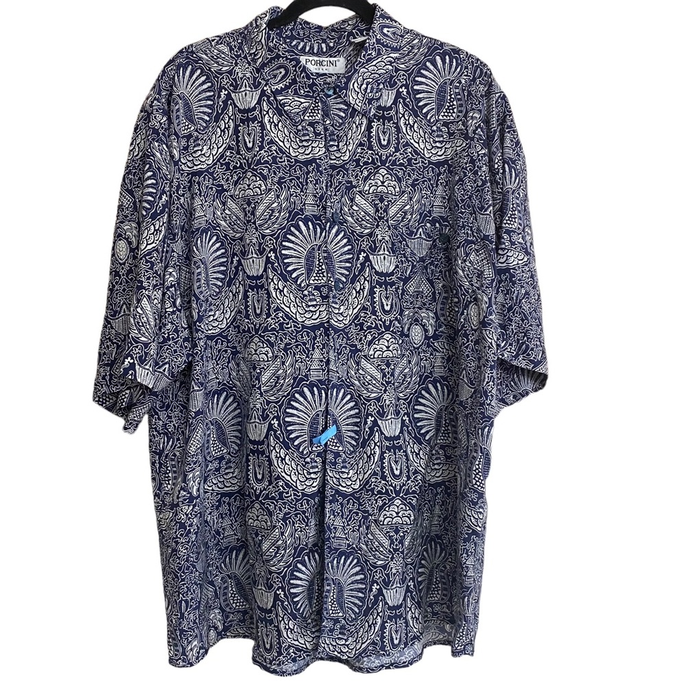 MENS SILK PORCINI Men’s Silk Button Down Short Sleeve Shirt XL